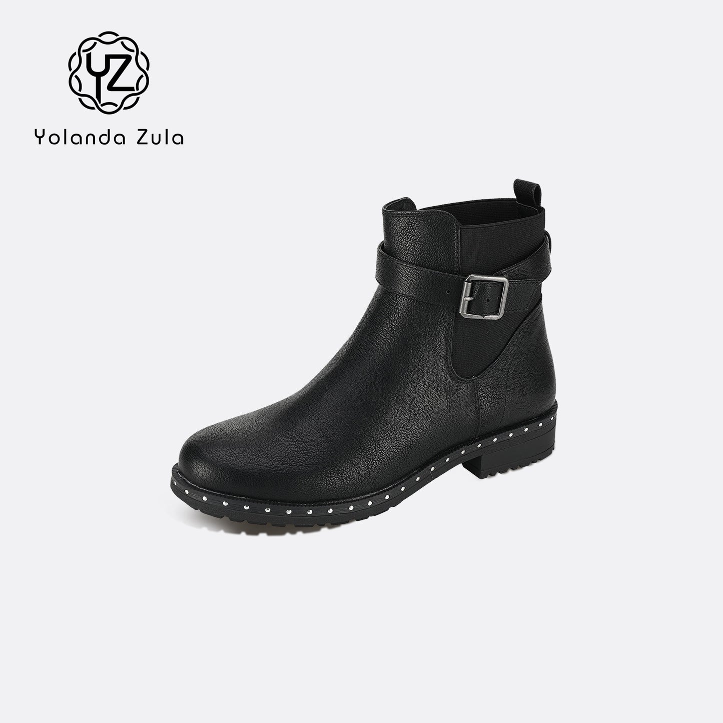 Women Chelsea Boots Buckle Strap Ankle Boots Platform Slip on Booties Elastic Side Shoes