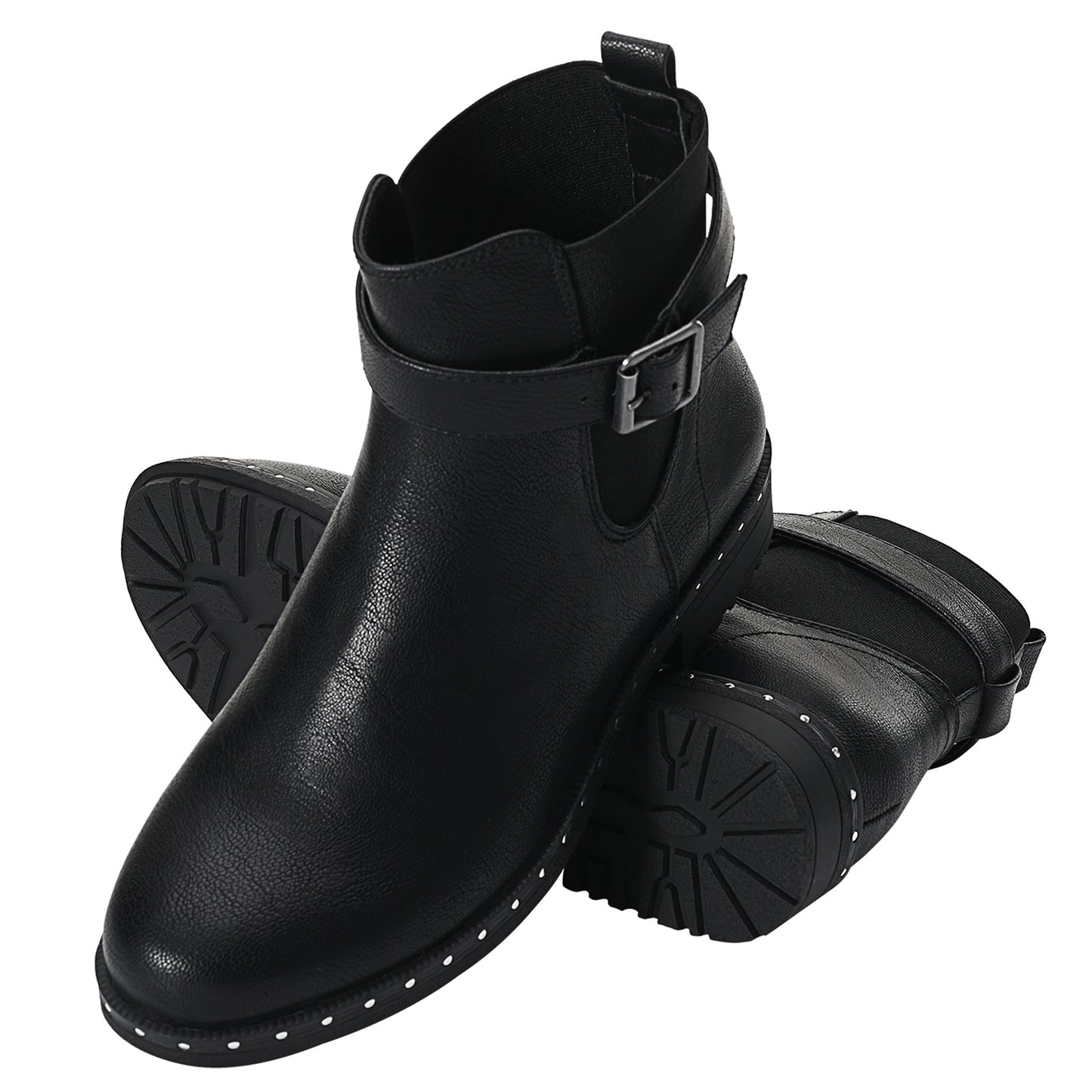 Women Chelsea Boots Buckle Strap Ankle Boots Platform Slip on Booties Elastic Side Shoes