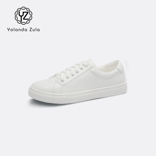Woman Fashion Pure White Sneakers Casual Lace up Flat Shoes Low Top for Female